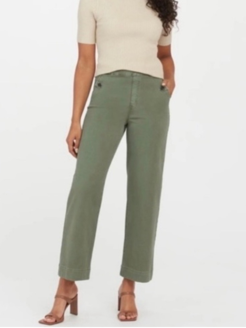 Spanx Twill Crop Wide Leg Pant Olive Green S Petite